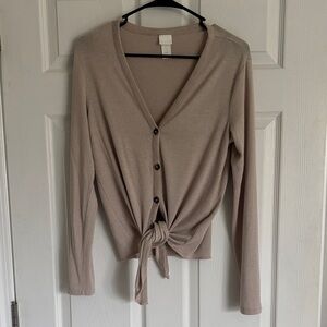 H&M Taupe Button-Front V-Neck Cardigan